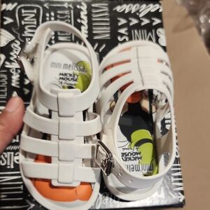 Mini Melissa White Kids Sandals with Orange Accents